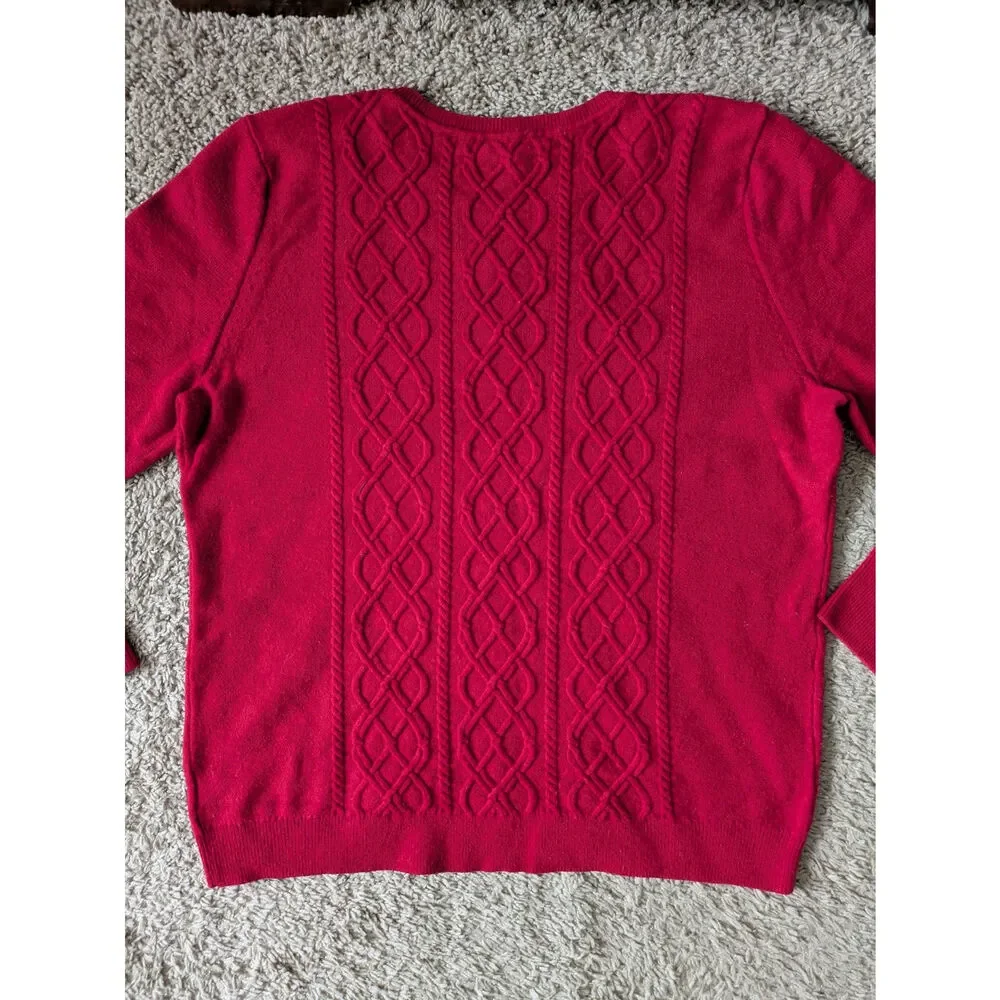 Talbots Cable Knit Sweater XL Red Lambs Wool Blend Old Money Granny Holiday